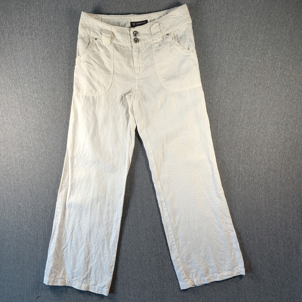 INC White Linen Rhinestone Low Rise Wide Leg Pants Women 0P White Good Y2K Beach